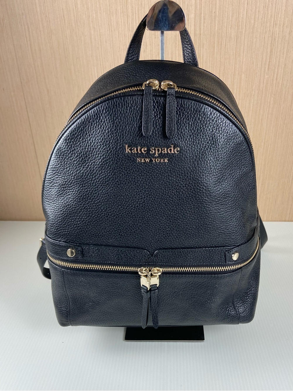 Kate Spade Small Black Pebbled Leather Backpack Gold Hardware EUC